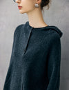 100% Wool Hooded Half-Button Pocket Relaxed Sweater