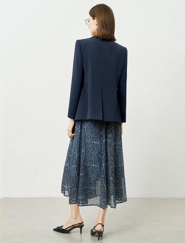 Blue Checkered Chiffon Midi Skirt