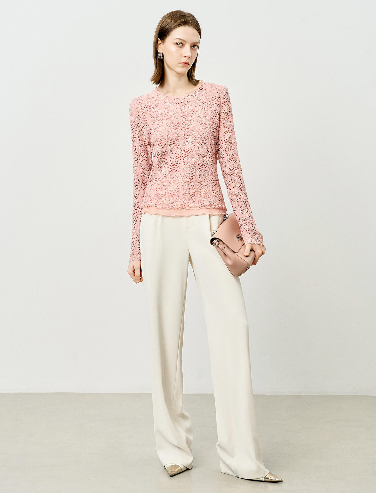 Pink Lace Long Sleeve Top