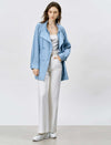 Light Blue Drawstring Waist Double Breasted Mid Length Trench Jacket