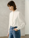 Frill Mock Neck Semi-Sheer Sleeve Blouse