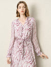 Mauve Zebra Print Long Sleeve Midi Dress