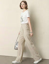 High Waist Pleated Linen Blend Wide Leg Straight Pants