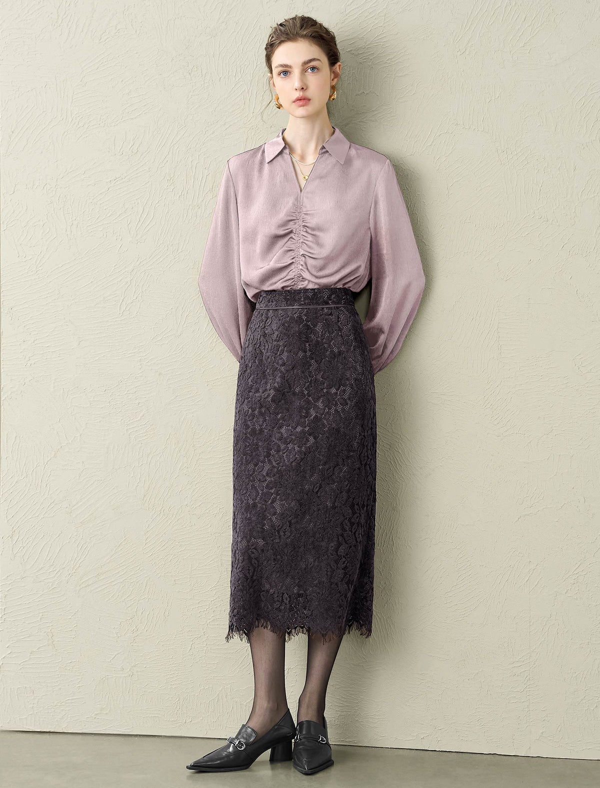Ruched Front Collared Shirt