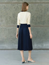 Navy Pleated High Waist Swing A-Line Skirt
