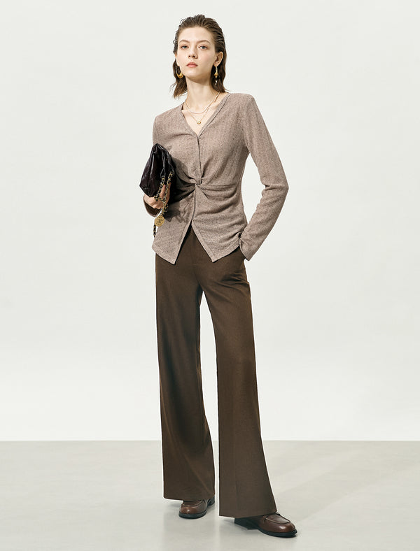 Brown High-Waisted Loose Straight Leg Suit Pants