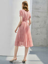 Elegant Short Sleeve Floral Chiffon Pleated Midi Dress