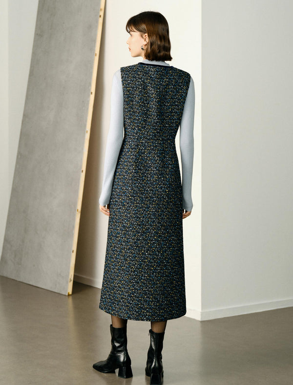 Waist-Defining Round Neck Sleeveless Midi Dress