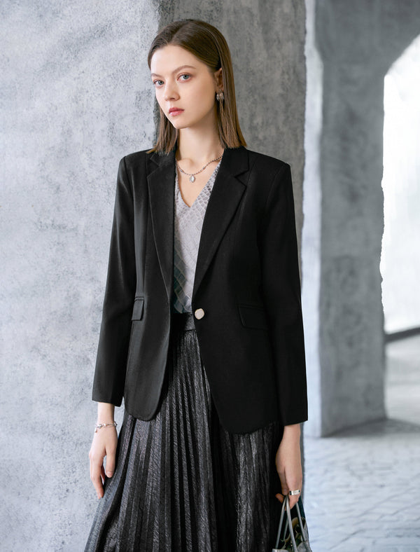 Black Metallic Pleated Midi Skirt