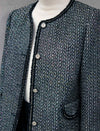 Wool Blend Braided-Trim Crewneck Pearl-Button Cropped Jacket