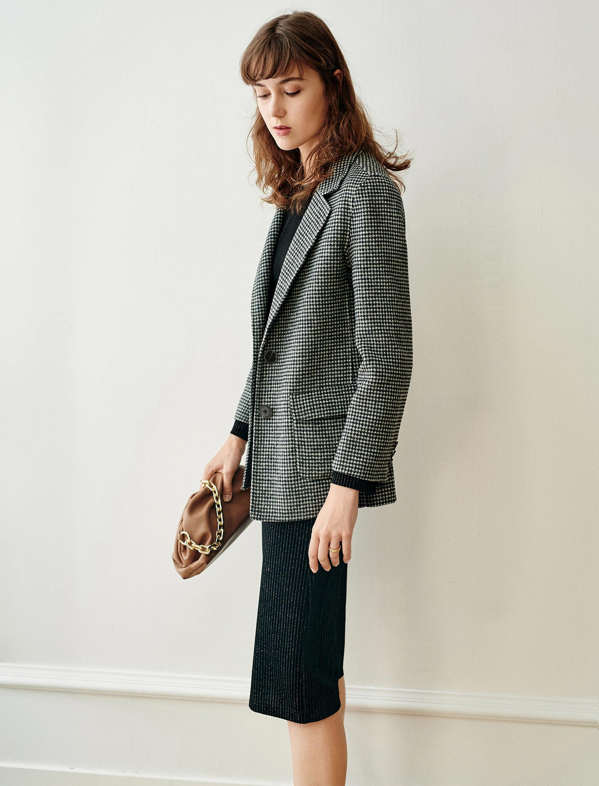 Wool Blend Solid Button-Front Relaxed Blazer