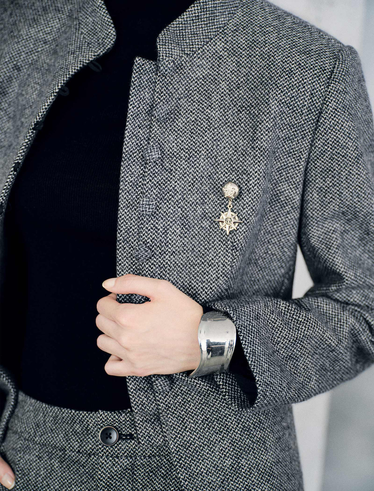 Wool Blend Mandarin Collar Cropped Jacket