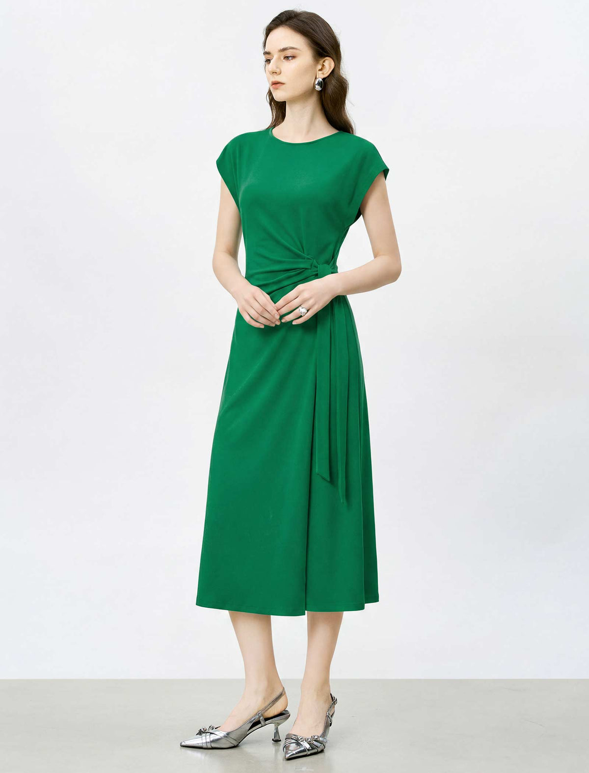 Green Knot-Waist Midi Dress