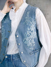 Lace Embroidered Beaded Denim Vest