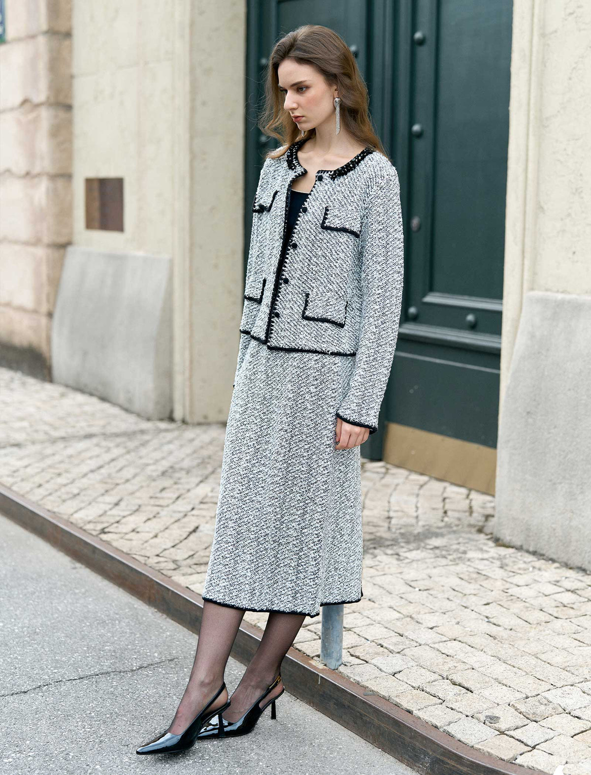 Light Grey Tweed Wool-Blend Jacket