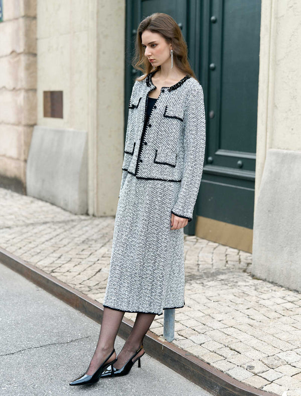 Light Grey Tweed Wool-Blend Jacket