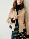 Wool Blend Herringbone Stand-Collar Relaxed Jacket