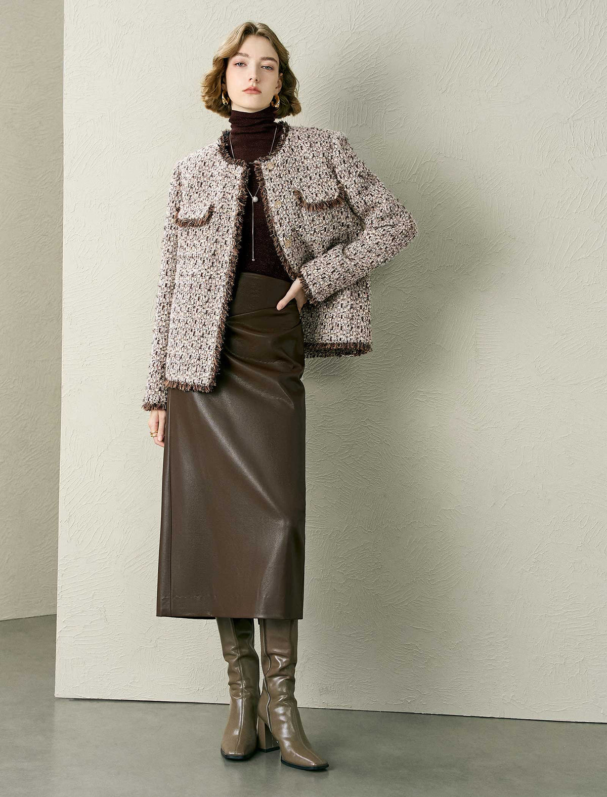 Speckled Turtleneck Wool-Blend Top