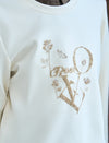 Cream Love Embroidered Sequin Sweatshirt