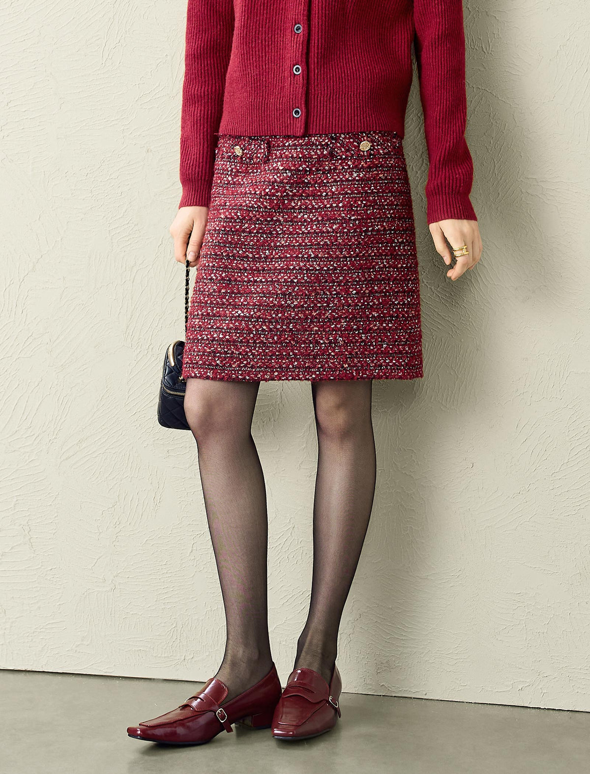 Burgundy Tweed Mini Skirt