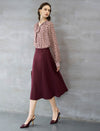 Burgundy High Waisted A Line Midi Skirt