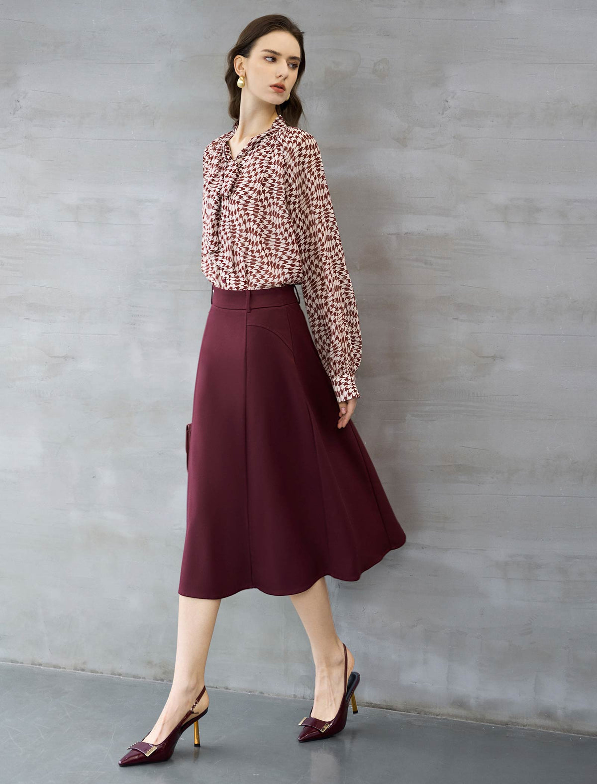 High Waisted A Line Midi Skirt