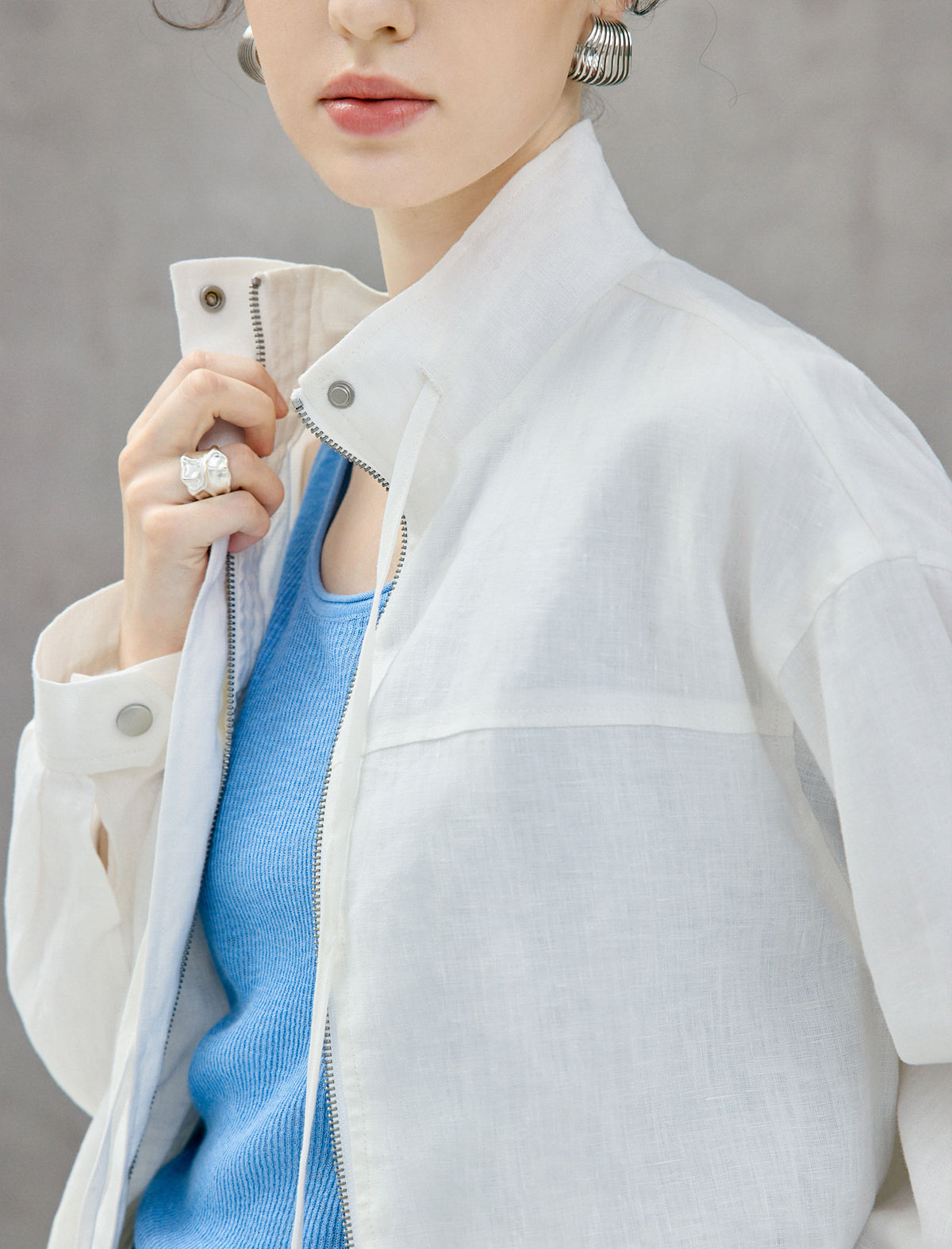Stand Collar Cropped Batwing Sleeve Jacket
