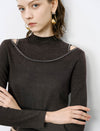 Slim Fit Cutout High Neck Long-Sleeve Knit Top