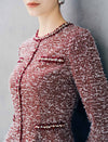 Pearl Trim Tweed Peplum Long Sleeve Jacket