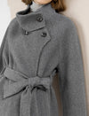 Wool-Blend Button Detail Self-Tie Coat