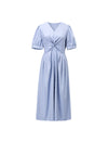 Twist Front Puff Sleeve Ruched-Waist Dress