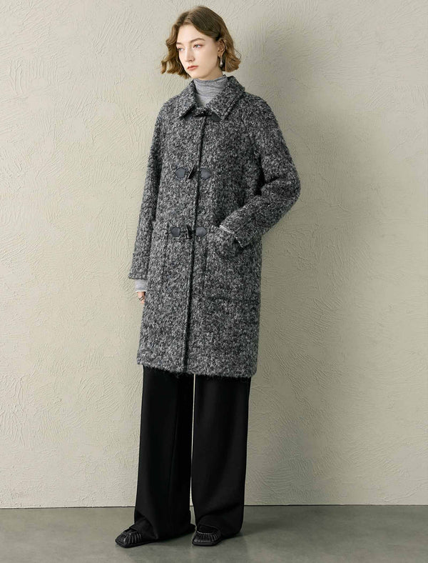 Toggle-Front Tweed Wool-Blend Coat
