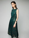 Jacquard Crewneck Sleeveless A-Line Midi Dress