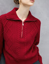 Wool Blend Cable-Knit Collared Half-Zip Sweater