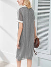 Houndstooth Chiffon Contrast Collar Midi Shirt Dress