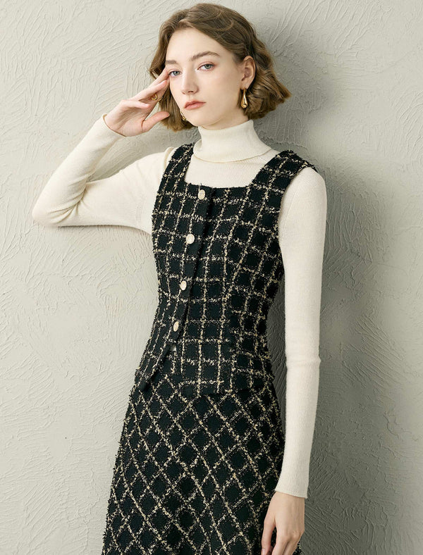 Tweed Check Sleeveless Vest
