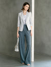 Linen Blend Three-Quarter Sleeve Striped Lapel Blazer