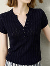 Tailored Open-Collar Knit Top