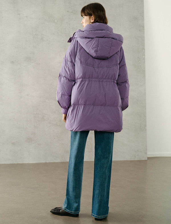 Zip-Front Drawstring Waist Hooded Down Jacket