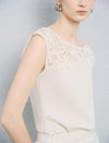 Ivory Floral Lace Boat Neck Sleeveless Tank Top