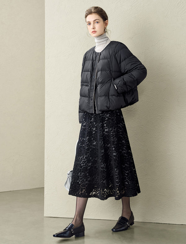 Black Floral Lace Midi Skirt