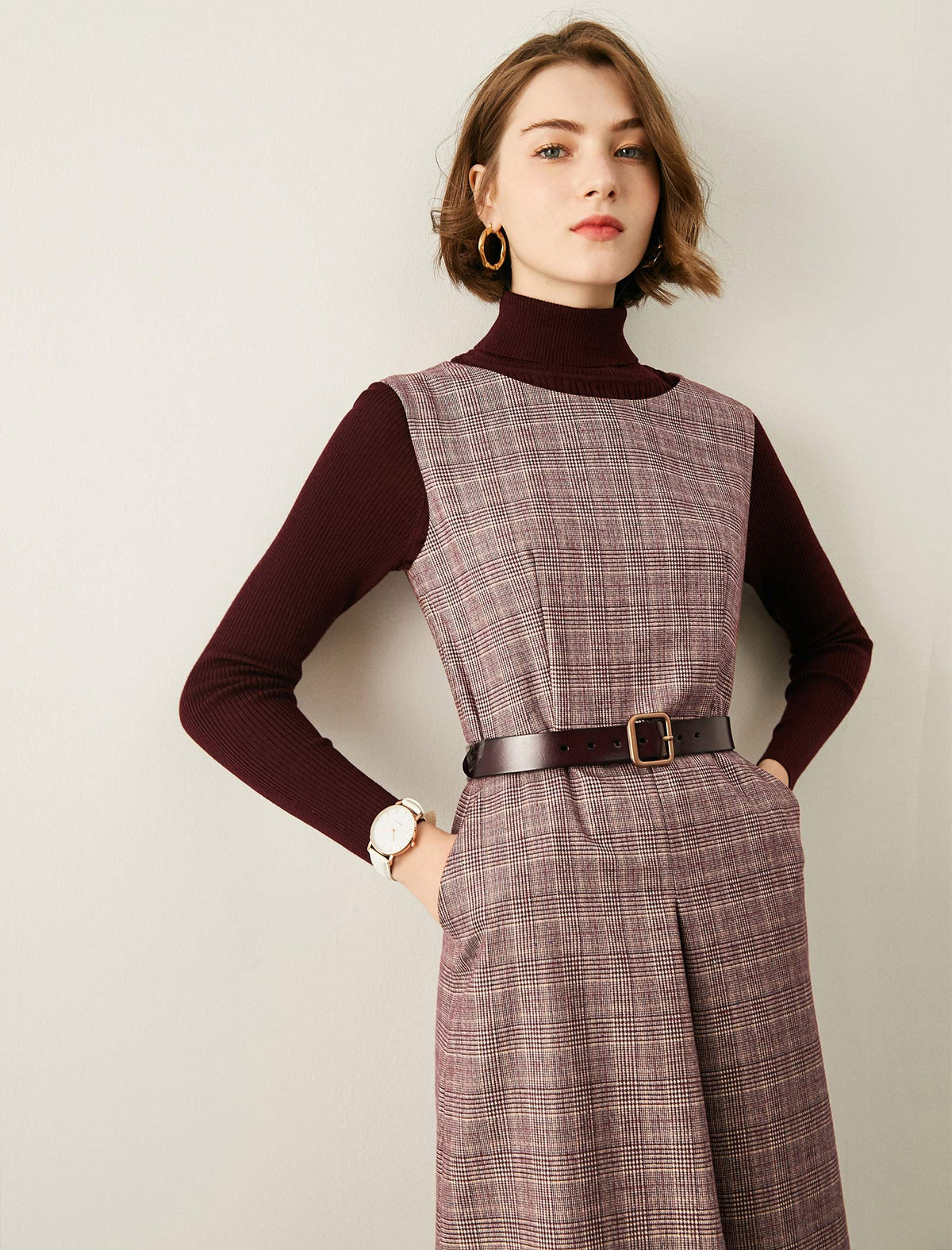 Plaid Crewneck Sleeveless Dress