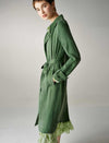 Green Belted 100% Tencel Midi Trench Coat