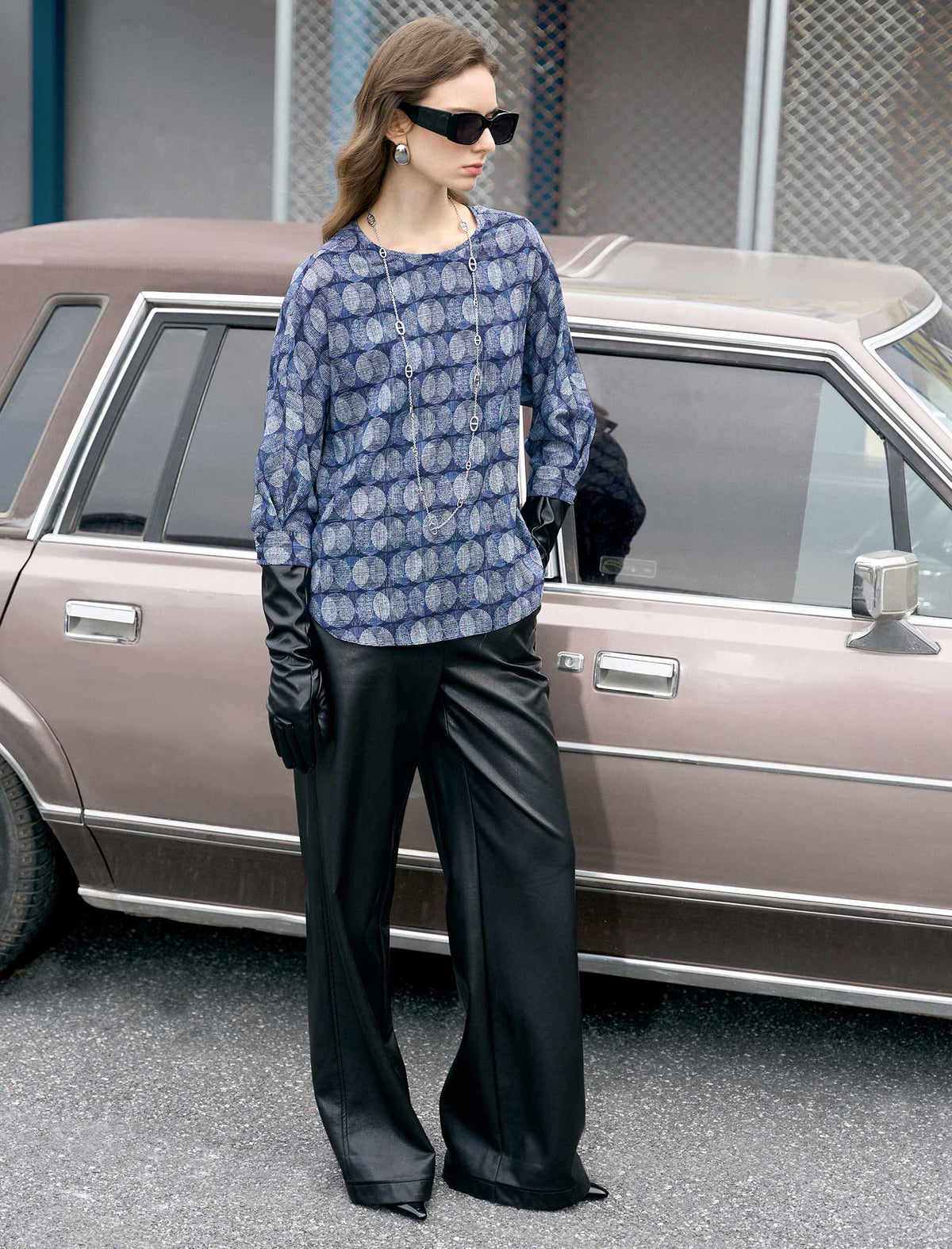 Vintage Printed Round Neck 3/4 Sleeve Blouse