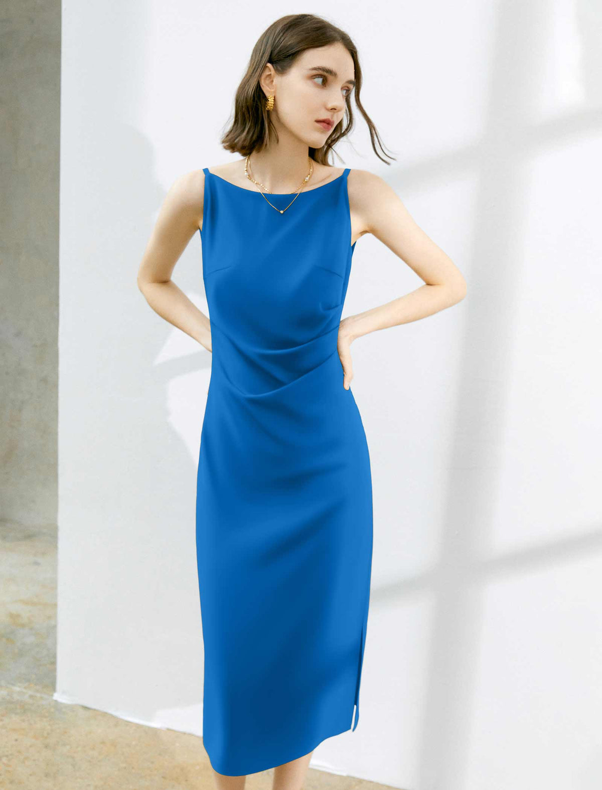 Blue Sleeveless Midi Dress