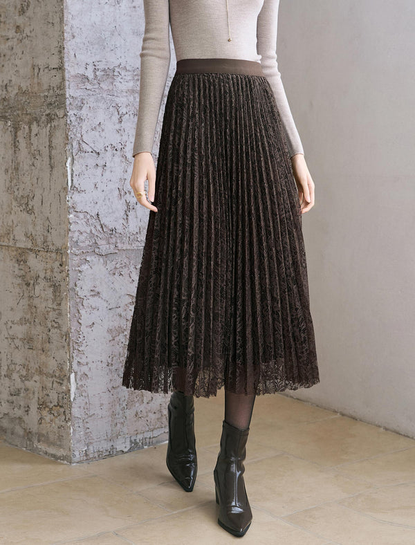 Lace Pleated Midi Skirt