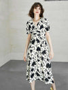 V-Neck Floral Waist-Cinched Dress