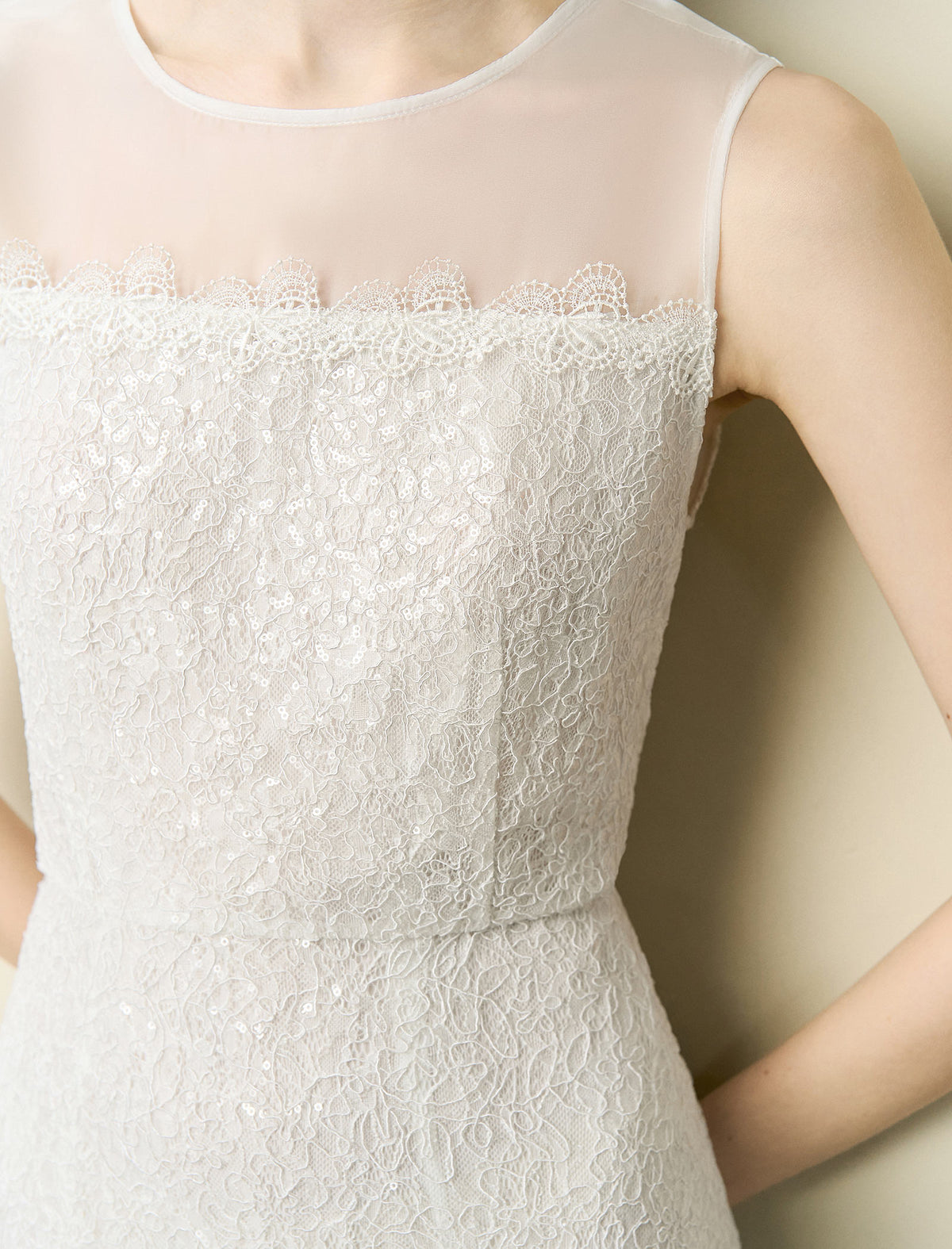 Sheer Neckline Lace Midi Dress