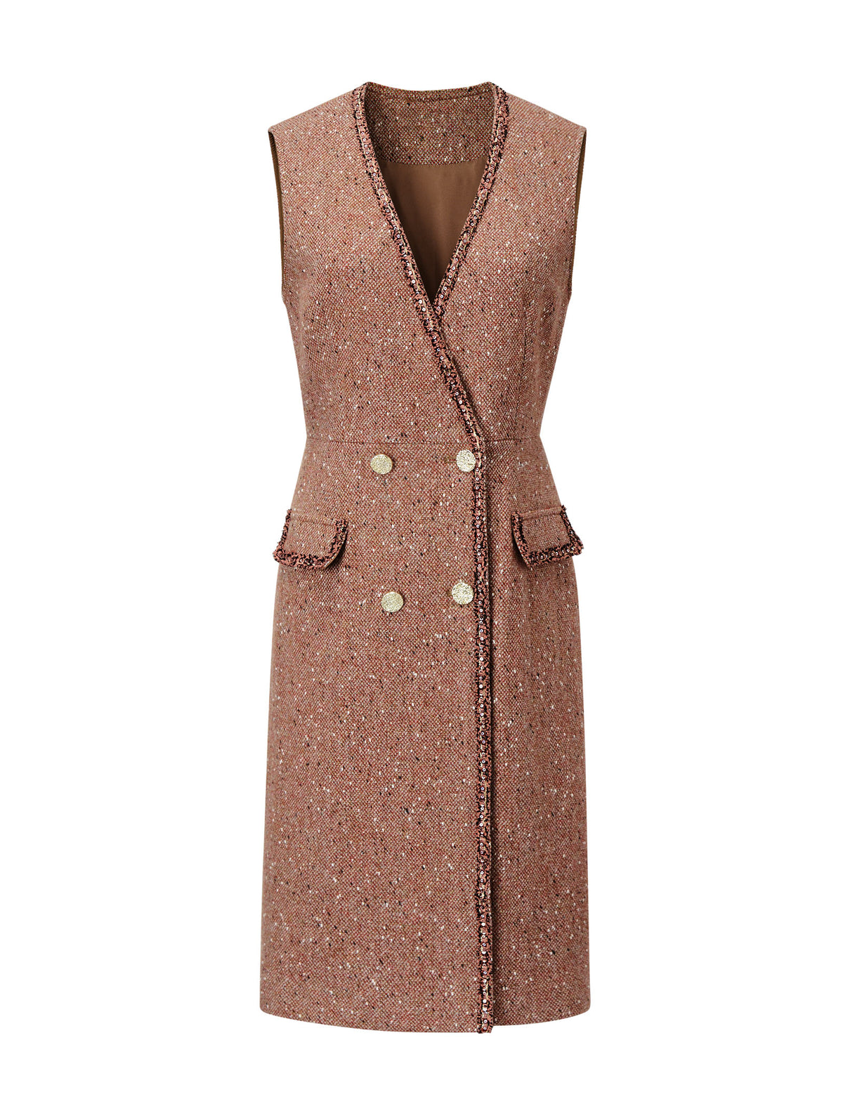 Wool Blend V-Neck Tweed Vest Dress