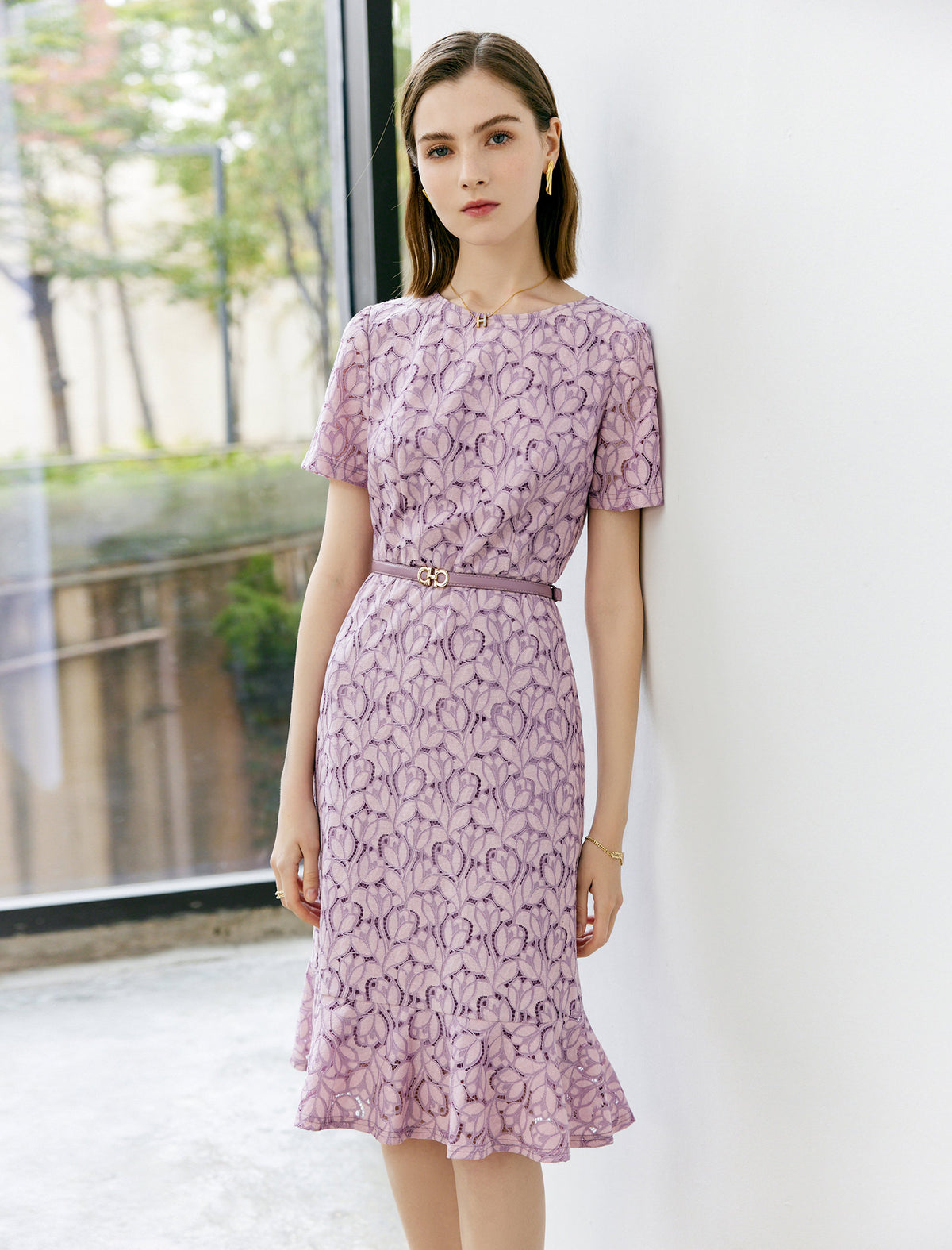 Lilac Lace Mermaid-Hem Dress